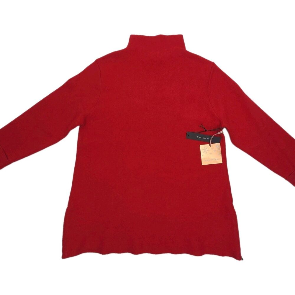 Tahari Sweater Red Women Sz Medium Mock Neck Side Zip Knit Pullover 3/4 Slv NEW